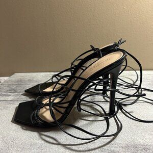 Gianvito Rossi Black Leather Open Toe Lace-up Heel Sandals
